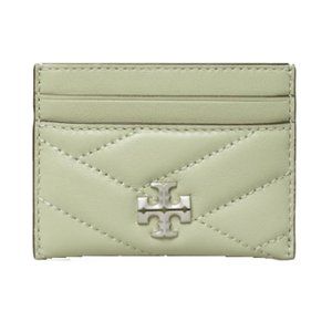 NEW Tory Burch Green Kira Chevron Quilted Leather Card Holder Wallet